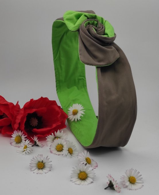 Headband femme et enfant uni Taupe/Vert Cru