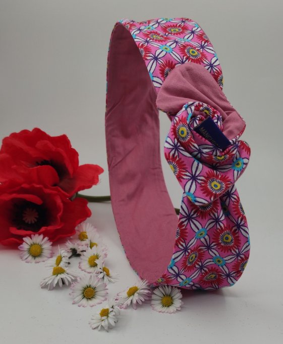 Headband femme et enfant imprimé Fleuri/Vieux Rose