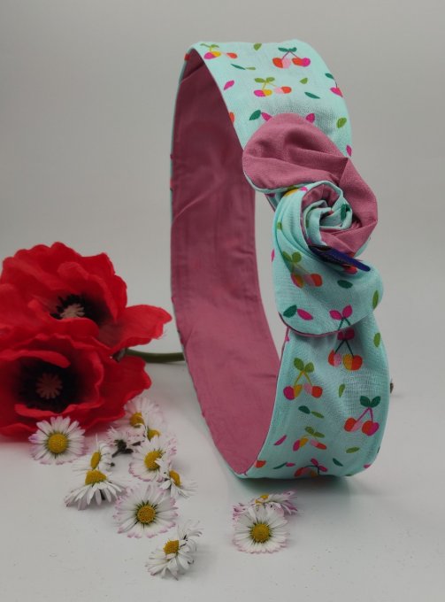 Headband femme et enfant imprimé Cerise/Vieux Rose