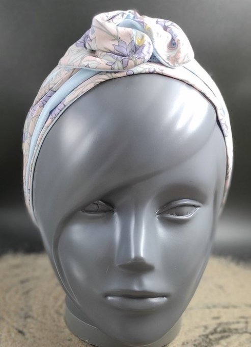 Headband femme et enfant, imprimé Guimauve/ Bleu Pastel