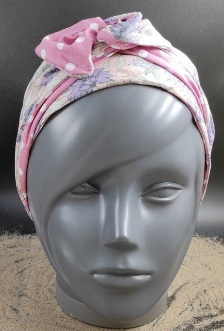 Headband femme et enfant, imprimé Guimauve/ Pois blancs sur fond Rose