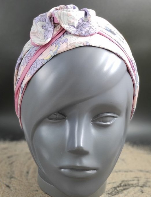 Headband femme et enfant, imprimé Guimauve/ Vieux Rose