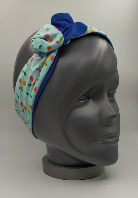 Headband femme et enfant imprimé Cerise/Bleu Roi