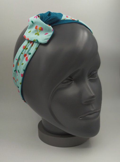 Headband femme et enfant imprimé Cerise/Vert Émeraude