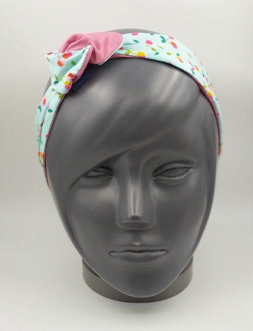 Headband femme et enfant imprimé Cerise/Vieux Rose