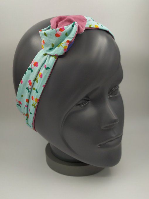 Headband femme et enfant imprimé Cerise/Vieux Rose