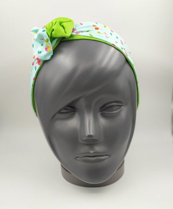 Headband femme et enfant imprimé Cerise/Vert Cru