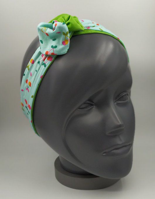 Headband femme et enfant imprimé Cerise/Vert Cru