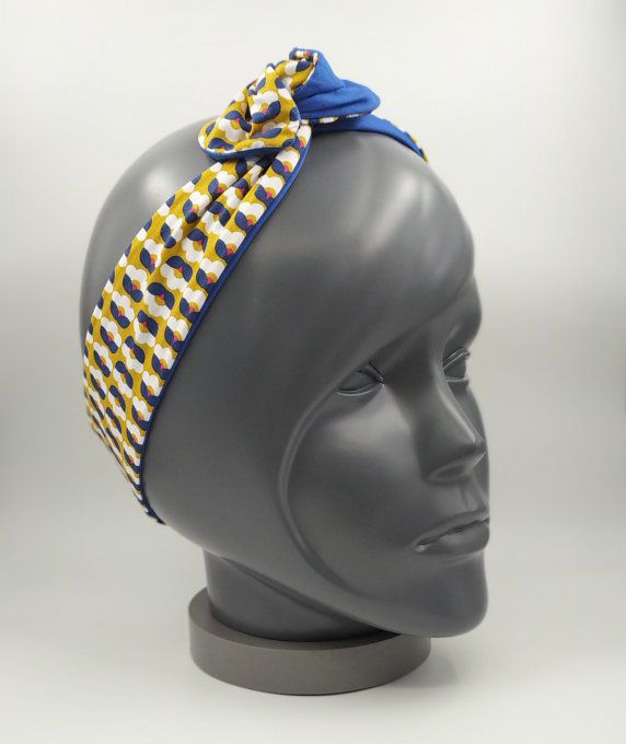 Headband femme et enfant, imprimé Lotus/Bleu Roi