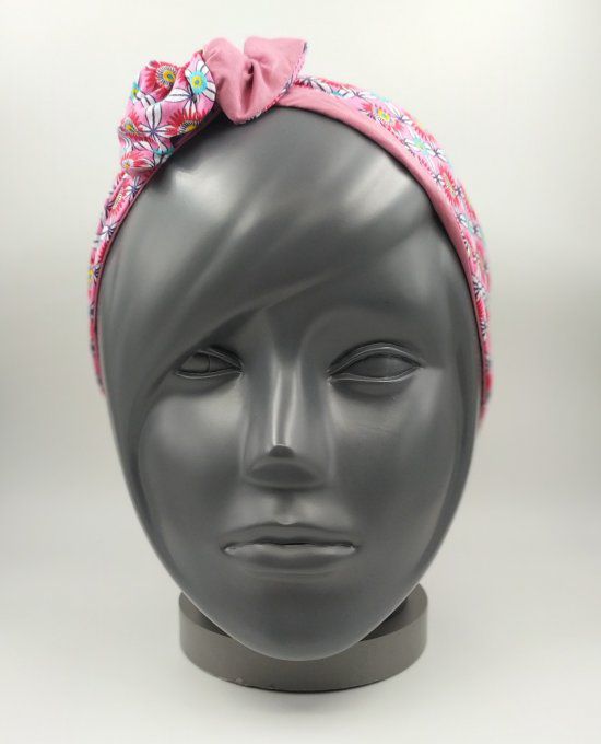 Headband femme et enfant imprimé Fleuri/Vieux Rose