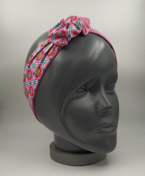 Headband femme et enfant imprimé Fleuri/Vieux Rose