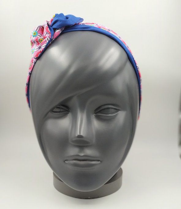 Headband femme et enfant imprimé Fleuri/Bleu Roi