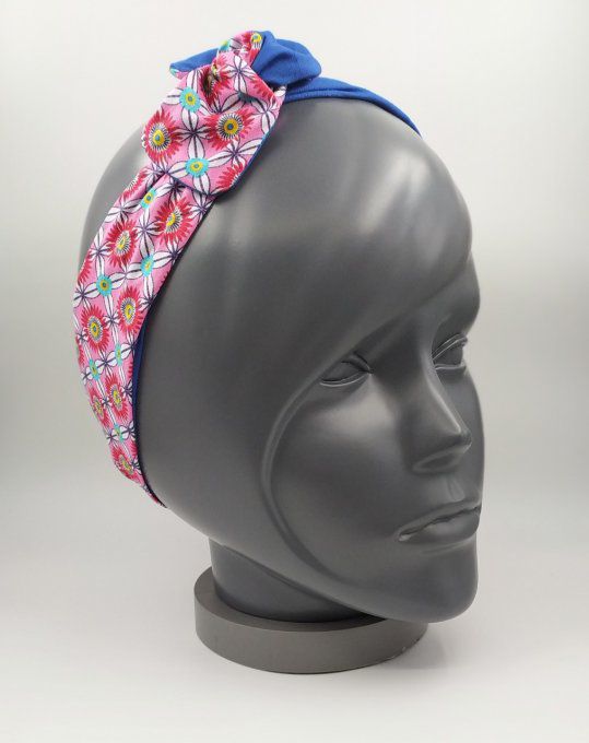 Headband femme et enfant imprimé Fleuri/Bleu Roi