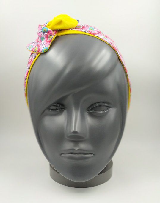 Headband femme et enfant, imprimé Fleuri/Jaune citron