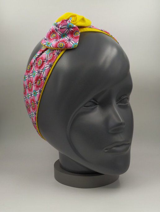 Headband femme et enfant, imprimé Fleuri/Jaune citron