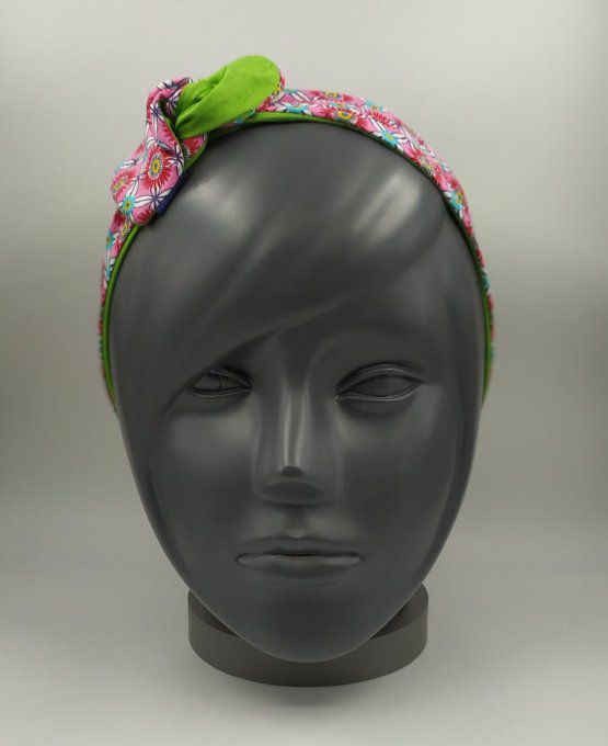 Headband femme et enfant, imprimé Fleuri/Vert Cru