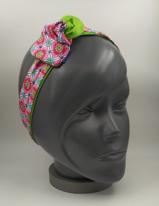 Headband femme et enfant, imprimé Fleuri/Vert Cru