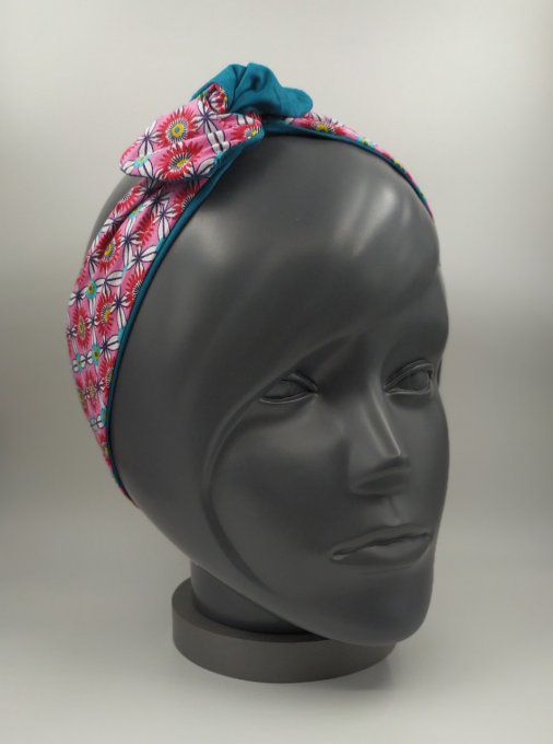 Headband femme et enfant, imprimé Fleuri/Vert Émeraude