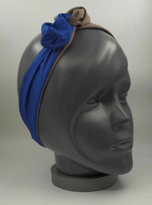 Headband femme et enfant uni Bleu Roi/Taupe