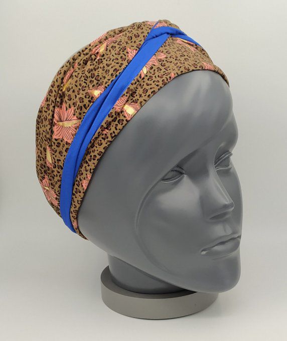 Headband femme, imprimé Léopard /Bleu Roi