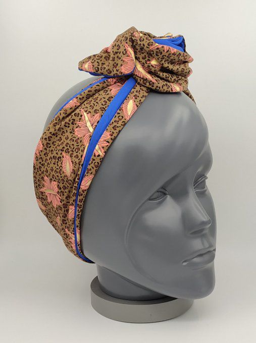 Headband femme, imprimé Léopard /Bleu Roi