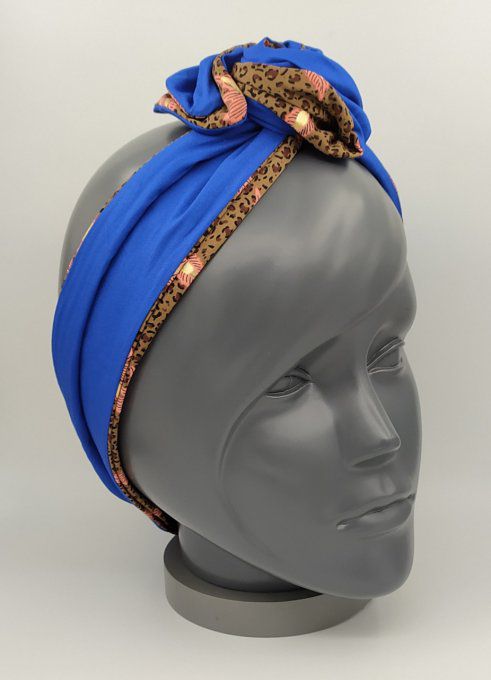 Headband femme, imprimé Léopard /Bleu Roi