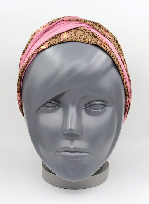 Headband femme, imprimé Léopard /Vieux Rose