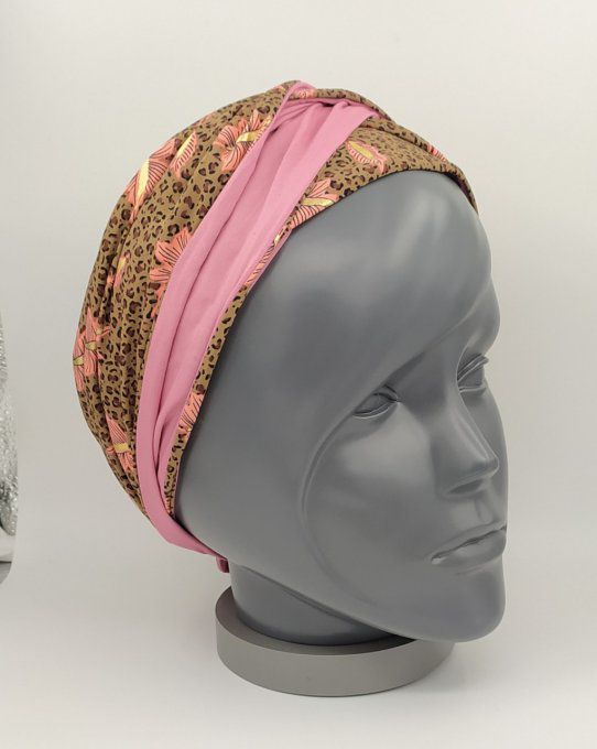 Headband femme, imprimé Léopard /Vieux Rose