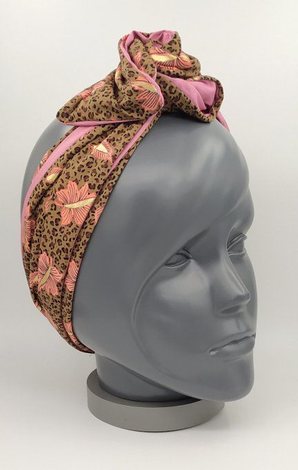 Headband femme, imprimé Léopard /Vieux Rose