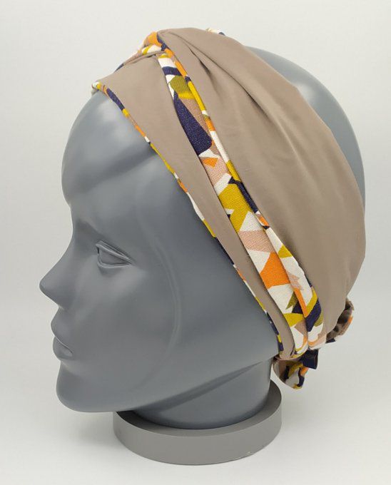 Headband femme, imprimé Savane/Taupe