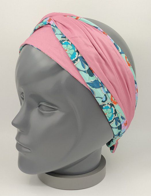 Headband femme, imprimé Fleuri/Vieux Rose