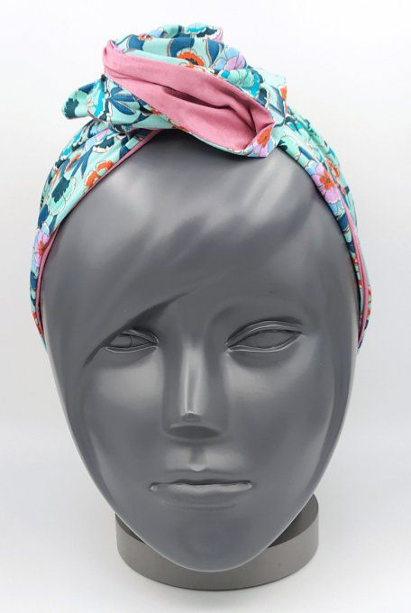 Headband femme, imprimé Fleuri/Vieux Rose