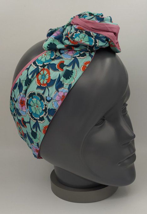 Headband femme, imprimé Fleuri/Vieux Rose