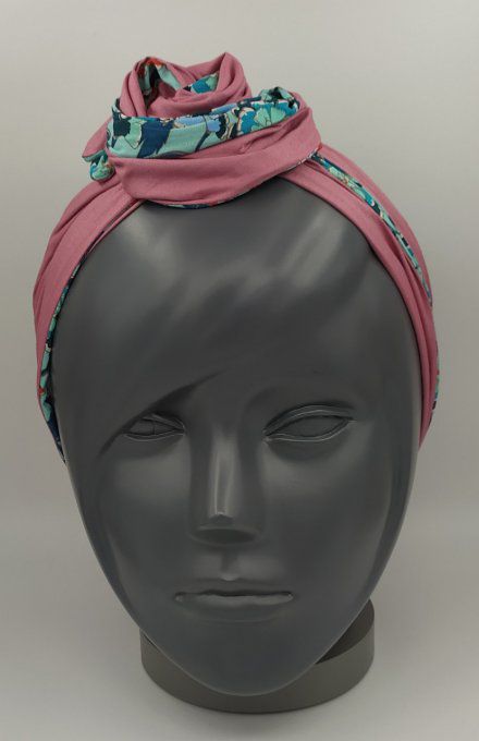 Headband femme, imprimé Fleuri/Vieux Rose