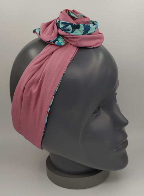 Headband femme, imprimé Fleuri/Vieux Rose