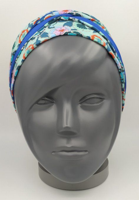 Headband femme, imprimé Fleuri/Bleu Roi