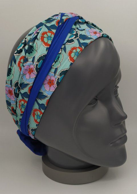 Headband femme, imprimé Fleuri/Bleu Roi