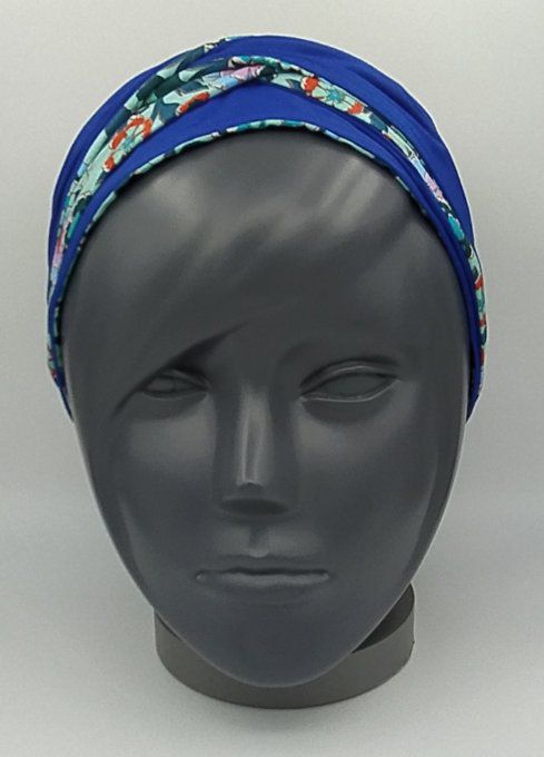 Headband femme, imprimé Fleuri/Bleu Roi