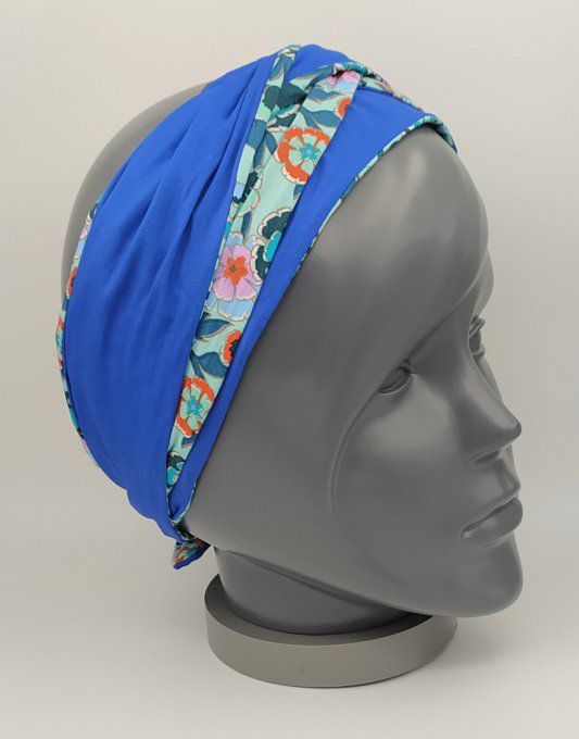 Headband femme, imprimé Fleuri/Bleu Roi