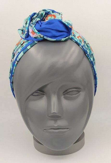 Headband femme, imprimé Fleuri/Bleu Roi