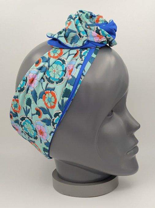 Headband femme, imprimé Fleuri/Bleu Roi