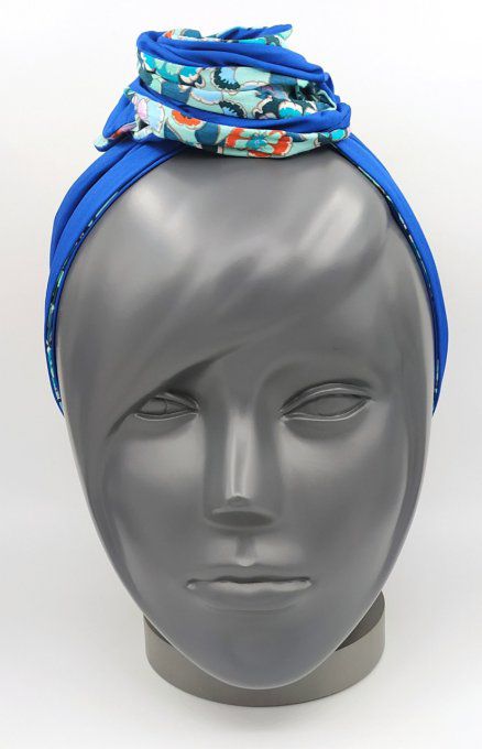 Headband femme, imprimé Fleuri/Bleu Roi