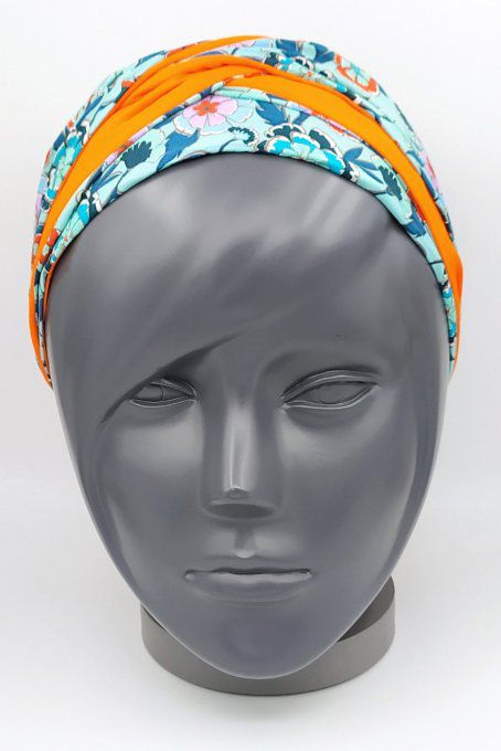 Headband femme, imprimé Fleuri/Orange