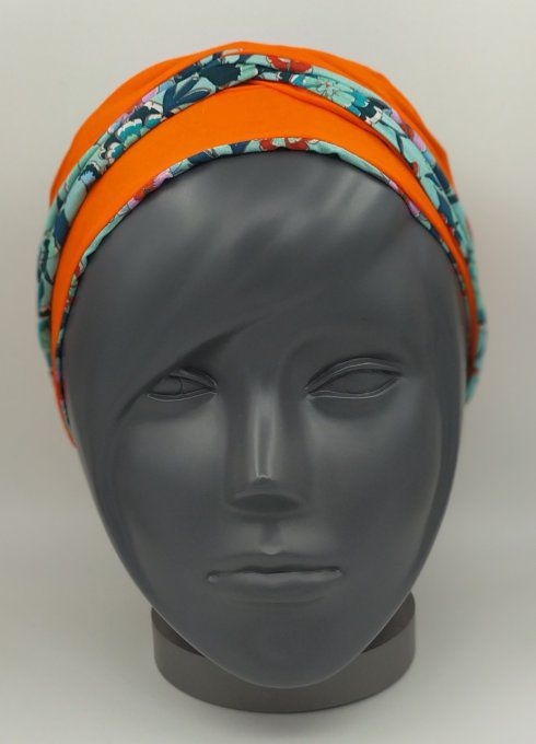 Headband femme, imprimé Fleuri/Orange