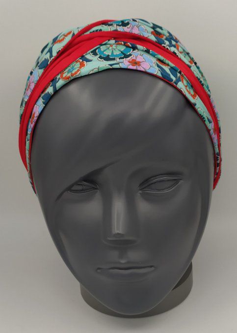 Headband femme, imprimé Fleuri/Rouge