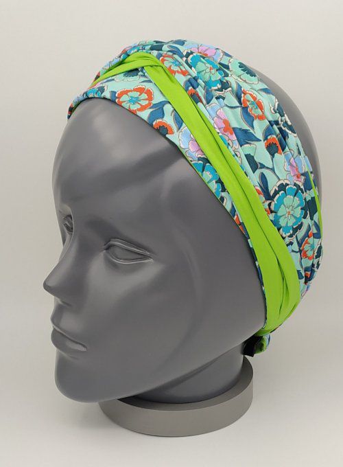 Headband femme, imprimé Fleuri/Vert Cru