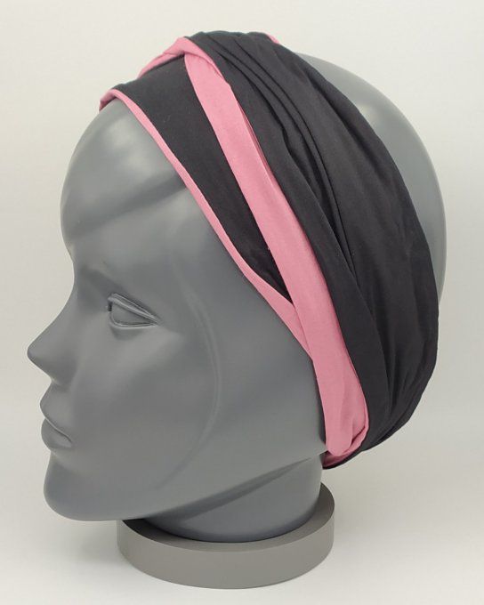 Headband femme, uni Noir/Vieux Rose