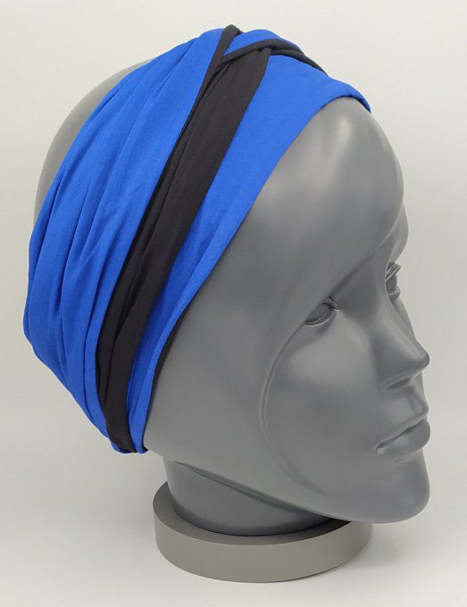 Headband femme, uni Noir/Bleu Roi