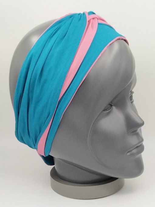 Headband femme, uni Vert Émeraude/Vieux Rose