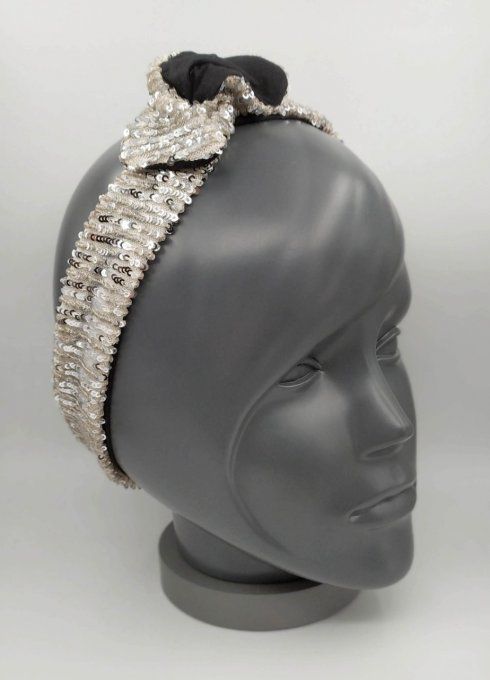 Headband femme et enfant, Pailleté Ivoire/Noir